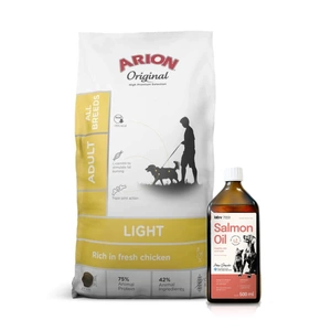 ARION Original Light Adult All Breeds 12kg + Lab-V 100% lašišų aliejus įvairaus amžiaus šunims ir katėms 500ml šalto spaudimo