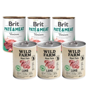 Wild Farm Pate Lamb 3x400g ėrienos ėdalas šunims be glitimo + BRIT PATE & MEAT VENISON 3x400g