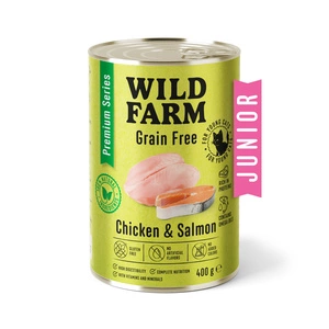 WILD FARM Premium Grain Free Chicken and Salmon Junior 400g - kačiukų ėdalas be grūdų