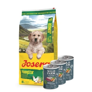 JOSERA YoungStar - be grūdų 12,5 kg + Wild Farm Superfood Duck 3x400 g pašaro šunims be grūdų