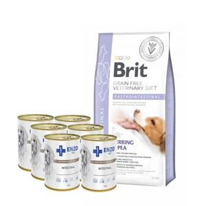 Brit GF veterinary diets dog Gastrointestinal 12 kg + ENZO VET Žarnyno dieta šunims su ėriena 6x400g