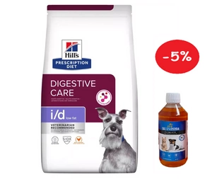 HILL'S PD Prescription Diet Canine i/d Low Fat 12kg + LAB V Lašišų aliejus šunims ir katėms 500ml  5% PIGIAU