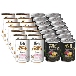 BRIT MONO PROTEIN RABBIT + WILD FARM Monoproteinas laukinis šernas 12x400g