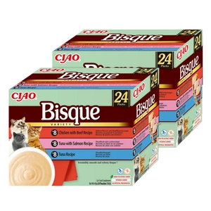 INABA Cat Ciao Bisque - papildomas maistas katėms kreminė sriuba su vištiena, jautiena, tunu ir lašiša 48x40g