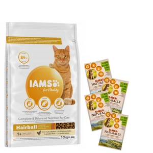 IAMS-Dry food for Vitality Hairball suaugusioms ir vyresnėms katėms, su vištiena 10kg +4x85g nemokamai