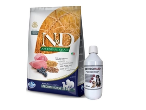 Farmina N&D LAMBULIŠKAS MĖLYNAUOGIS MEDIUM MAXI 12kg + LAB-V Arthrohard 250ml Sąnarių paramos formulė šunims ir katėms