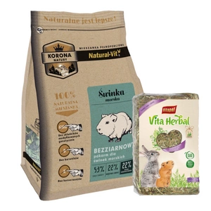 KORONA NATURY Natural-Vit maistas jūrų kiaulytėms 1,6kg + VITAPOL Šienas graužikams 1,2kg
