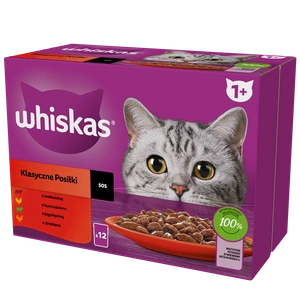 WHISKAS Adult Patiekalas 12x85g Paukštienos skoniai - drėgnas kačių maistas želė (vištiena, antis, paukštiena, kalakutiena) paketėlyje