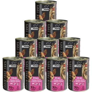 Super Beno GRAIN-FREE šunų skanėstai su veršiena, vištienos kepenėlėmis ir vištienos širdelėmis padaže, 10x415 g