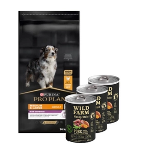 Purina Pro Plan Medium & Large Adult 7+ Optiage 14kg + Wild Farm Monoprotein Pork 3x400g hipoalerginis maistas šunims