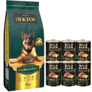 HEKTOR BALANCED Adult 15kg + WILD FARM Monoprotein Wild Boar 6x400g
