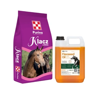 Purina kumelaitė ir eržilas 25kg + Lab-v Linų sėmenų aliejus – 100 % šalto spaudimo linų sėmenų aliejus arkliams 5000 ml