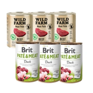 BRIT PATE & MEAT DUCK 3x800g + WILD FARM Pate Beef 3x800g