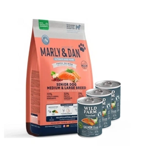 Marly & Dan Senior Dog Medium & Large Breed Fresh Salmon Holistic & Hypoallergenic 12kg sausas ėdalas + Wild Farm Superfood Salmon lašiša 3x400 g pašaro šunims be grūdų