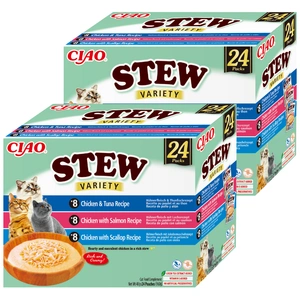 INABA Cat Ciao Stew - papildomas ėdalas katėms su vištienos, tuno, lašišos ir šukučių skoniu 48x40g