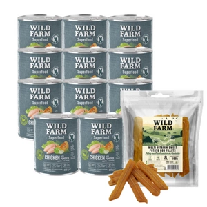 WILD FARM Superfood Chicken (Vištiena su moliūgais, obuoliais ir žolelėmis) 12x800 g pašaro šunims be grūdų + nemokamas skanėstas