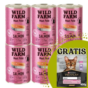 WILD FARM Paštetas su lašiša 6x400g - maistas katėms be glitimo + PURINA  400 g NEMOKAMAI