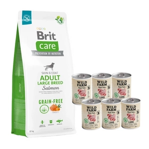 BRIT CARE Dog Grain-free Adult Large Breed Salmon 12kg + Wild Farm Pate Lamb 6x400g ėrienos ėdalas šunims be glitimo