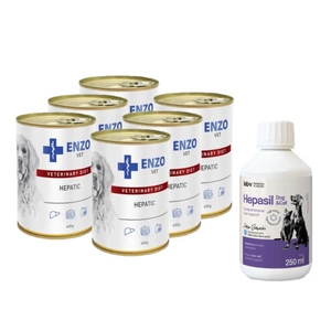 ENZO VET Hepatic nuo kepenų ligų šunims 6x400g + Lab-v Hepasil Dog & Cat preparatas šunų ir kačių kepenų veiklai gerinti 250 ml