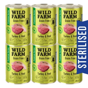 WILD FARM Premium Grain Free kalakutiena ir veršiena 6x400g - sterilizuotų kačių ėdalas be grūdų