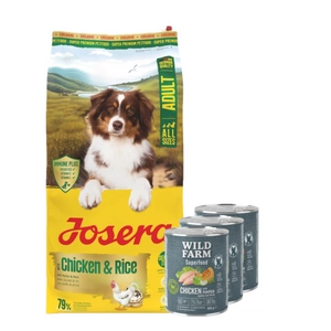 JOSERA Chicken&Rice 12,5kg + WILD FARM Superfood Chicken (Vištiena su moliūgais, obuoliais ir žolelėmis) 3x800 g pašaro šunims be grūdų