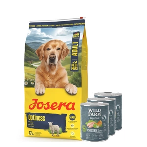 JOSERA Adult Optiness 12,5kg + WILD FARM Superfood Chicken (Vištiena su moliūgais, obuoliais ir žolelėmis) 3x800 g pašaro šunims be grūdų