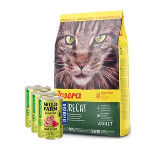 JOSERA Nature Cat 10 kg + WILD FARM Premium Grain Free Lamb and Tuna 3x400g - sterilizuotų kačių ėdalas be grūdų