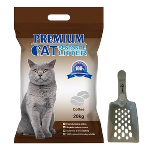 Premium Cat Clumping Bentonite Litter - COFFEE kačių kraikas 20L + Nemokamas šiukšlių semtuvėlis