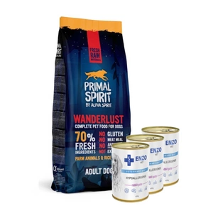 PRIMAL SPIRIT 70% Wanderlust 12kg + ENZO VET Hipoalerginė dieta su triušiena šunims 3x400g