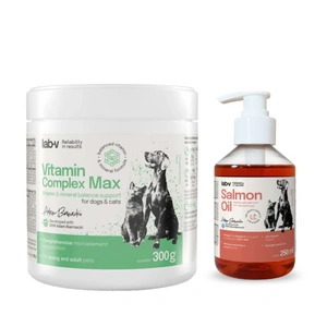 Vitamin Complex Max - Vitaminų ir mineralų kompleksas šunims ir katėms 300 g + LAB V Lašišų aliejus šunims ir katėms 250ml