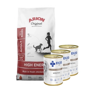 ARION Original High Energy Active visų veislių 12kg + ENZO VET Žarnyno dieta šunims su ėriena 3x400g