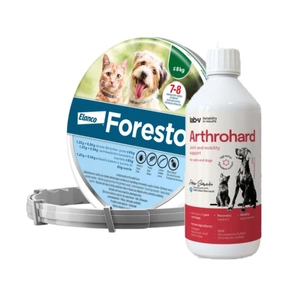 ELANCO Foresto Antkaklis katėms ir šunims sveriantiems mažiau nei 8kg + LAB-V Arthrohard 500ml Sąnarių paramos formulė šunims ir katėms