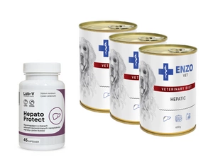 ENZO VET Hepatic nuo kepenų ligų šunims 3x400g + LAB-V Hepato Protect 45 kapsulės