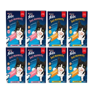 Felix Deli Moments Kreminiai kačių užkandžiai 8x(su lašiša, su vištiena)