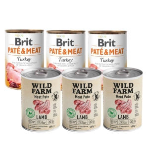 Wild Farm Pate Lamb 3x400g ėrienos ėdalas šunims be glitimo + BRIT PATE & MEAT TURKEY 3x400g