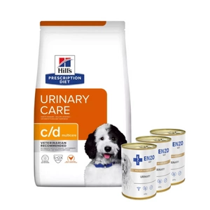 HILL'S PD Prescription Diet Canine c/d Urinary Care 4kg + ENZO VET Urinary nuo šlapimo takų ligų su vištiena šunims 3x400g