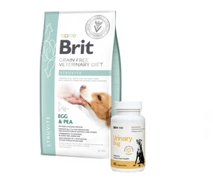 Brit GF veterinary diets dog Struvite 12 kg + LAB-V Urinary Dog - Pagalba šunims sergant šlapimo takų infekcija 45 kapsulės