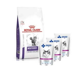 ROYAL CANIN Neutered Satiety Balance 12kg + ENZO VET Sterilizuota dieta sterilizuotoms katėms su kalakutiena želė 3x100g