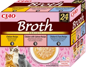 INABA Ciao Broth - papildomas maistas katėms vištienos, lašišos ir tuno skonio sultinys 24x40g