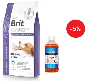 BRIT GF Veterinary Diets dog Gastrointestinal-Low Fat 12kg + LAB V Lašišų aliejus šunims ir katėms 500ml