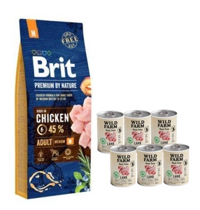 BRIT Premium By Nature Adult M 8kg + Wild Farm Pate Lamb 6x400g ėrienos ėdalas šunims be glitimo