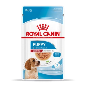 ROYAL CANIN Medium Puppy 10x140g drėgno ėdalo su padažu vidutinių veislių šuniukams iki 12 mėn