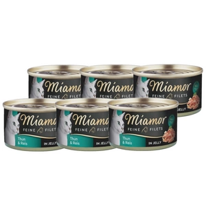 Miamor Feine Filets in jelly - drėgnas kačių maistas su tunu ir ryžiais 6x100g skardinė