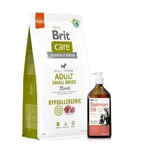 BRIT CARE Dog Hypoallergenic Adult Small Breed Lamb 7kg + Lab-V 100% lašišų aliejus įvairaus amžiaus šunims ir katėms 500ml šalto spaudimo
