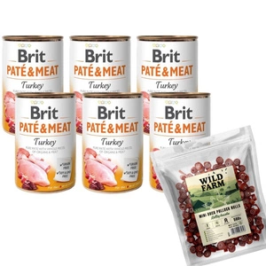 BRIT PATE & MEAT TURKEY 6x400g + WILD FARM ančių ritinėlis 500g skanėstų šunims