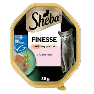 SHEBA Finesse 85 g - drėgnas visavertis ėdalas suaugusioms katėms su lašiša, paštete