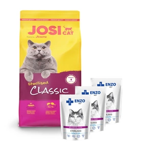 JOSERA JosiCat Classic Sterilised 18kg + ENZO VET Sterilizuota dieta sterilizuotoms katėms su kalakutiena želė 3x100g
