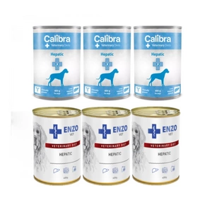 Calibra Veterinary Diets Dog Hepatic 3x400g + ENZO VET Hepatic nuo kepenų ligų šunims 3x400g