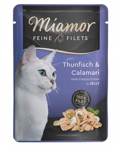 Miamor Feine Filets - drėgnas kačių maistas tunas su kalmarais drebučiuose 100g