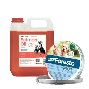 ELANCO Foresto Antkaklis katėms ir šunims sveriantiems mažiau nei 8kg + LAB V Lašišų aliejus šunims ir katėms 5000ml